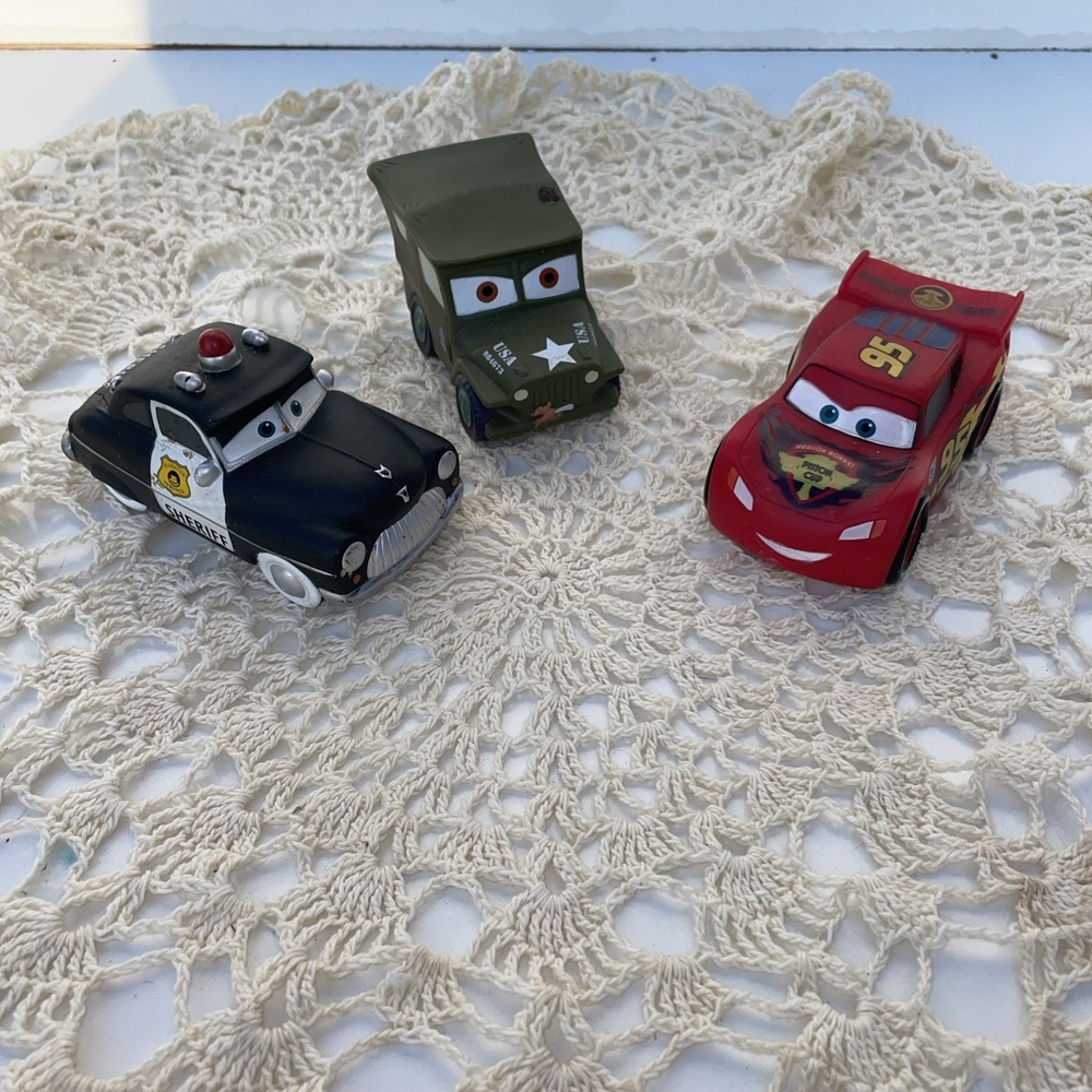 Disney Pixar Cars Vinyl Bath Pool Toys Lightning Sarge Cop Lot Of 3